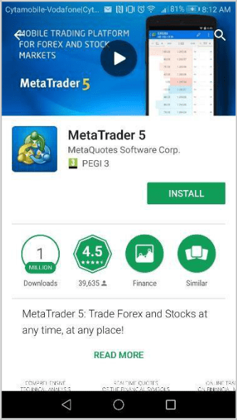 Скачивание и установка мобильного приложение MetaTrader 5 для Android